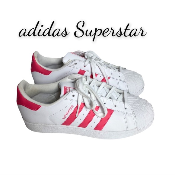 NWT adidas Superstar J Sneakers, Color-way: Cloud White Real Pink - Picture 1 of 16